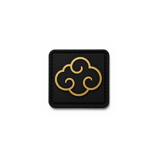 FirmGuards gold cloud PVC patch in black with gold raised design, premium EDC morale patch with stitched border for pouches and gear