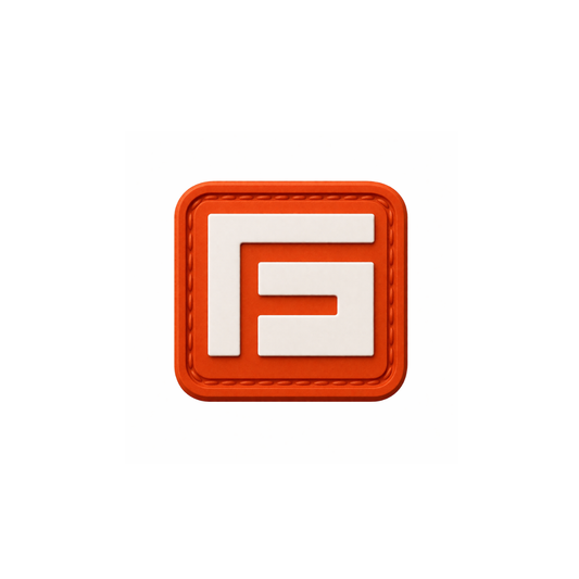 FirmGuards icon PVC morale patch in orange with raised FG logo, premium EDC patch for pouches, backpacks, and everyday carry gear